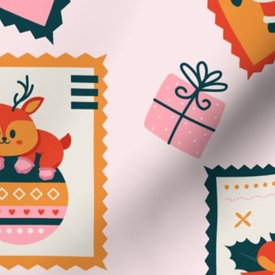 Christmas Stamps on pink