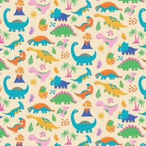 Cute Dinosaurs - Bright Retro Colors - MEDIUM