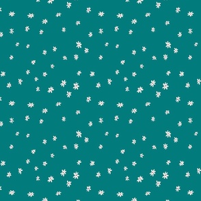 White daisies on a teal background small scale great for quilting,  small projects, minimalistic design