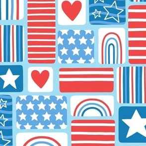 Patriotic Tiles on Light Blue (Medium Scale)