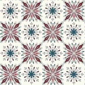 Garden Charm Tiles in Rose and Teal - 2x2 motifs