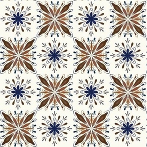 Garden Charm Tiles in Sienna and Navy - 2x2 motifs