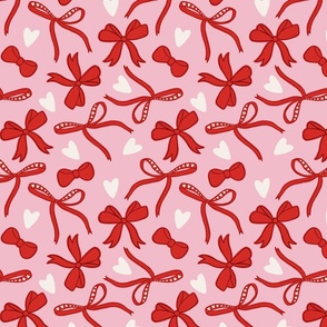 Valentine's Day Bows and Hearts Red Pink Cute Fabric 