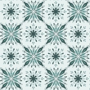 Garden Charm Tiles in Teal - 2x2 motif