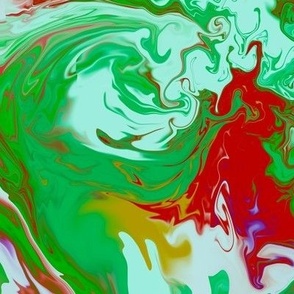 12’ REPEAT Bright swirls, paint pour bright green, red and white mirrored