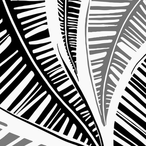 Serene Palm Leaves in Black,  extra large scale
