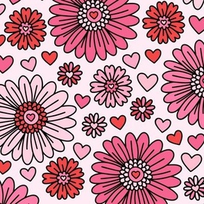 Valentines Heart Floral: Pink & Red (Medium Scale)