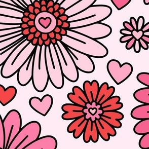 Valentines Heart Floral: Pink & Red (Large Scale)