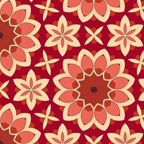 Stylized Geometric Flowers in Warm Shades of Pink and Orange - Large Scale