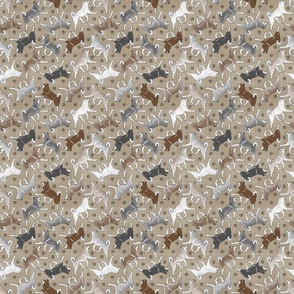 Tiny Trotting Alaskan Klee Kai and paw prints - faux linen