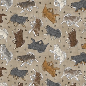 Trotting Finnish Lapphund and paw prints - faux linen