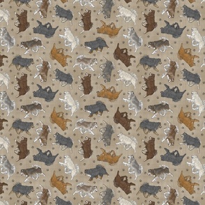 Tiny Trotting Finnish Lapphund and paw prints - faux linen