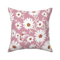 Western Daisy - Mystic Plains Daisy Field Berry pink white brown by Jac Slade