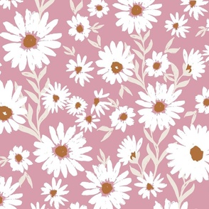 Western Daisy - Mystic Plains Daisy Field Berry pink white brown by Jac Slade