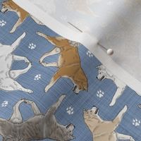 Tiny Trotting Japanese Akita Inu and paw prints - faux denim