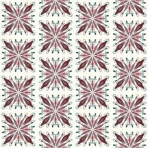 Garden Charm Solo Tile in Rose and Teal - 2x2 motif