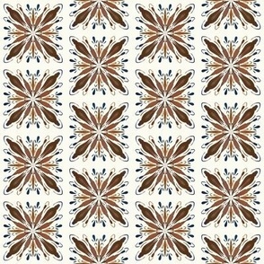Garden Charm Solo Tile in Sienna and Navy - 4x4 motif