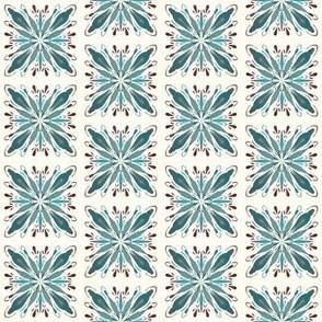 Garden Charm Solo Tile in Teal and Sienna - 2x2 motif
