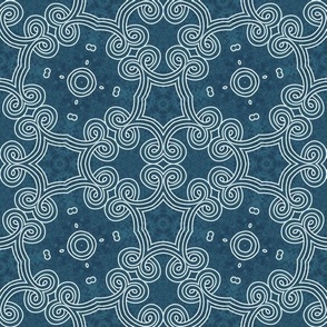 Asian Japanese Oriental inspired geometric pattern - clouds, blue, white,