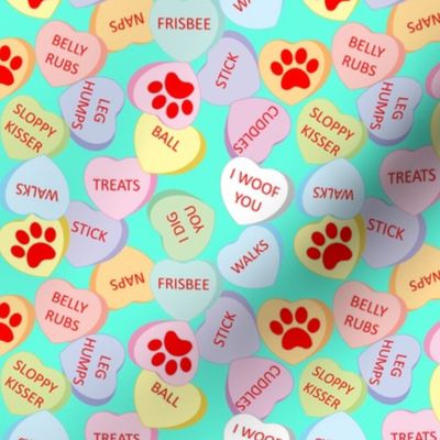 Dog Valentine Candy Hearts Teal Mint