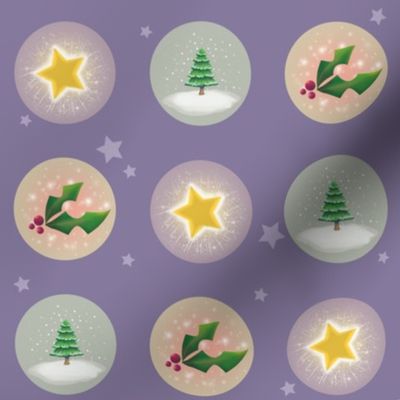 Purple Christmas design with Christmas tree, stars and Holly 