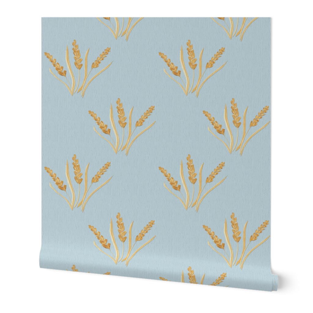 Serene Waves of Wheat on soft blue (Large)