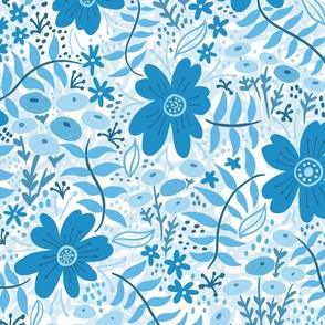 blue summer floral wallpaper scale