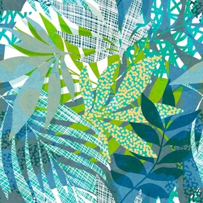 Medium • Boho Botanical Palm leaves 4. Aqua, teal, blue #bohotropical #bohemianfoliage