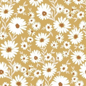 Western Daisy - Mystic Plains Daisy Field Mustard Yellow white brown by Jac Slade