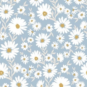 Western Daisy - Mystic Plains Daisy Field sky blue white mustard yellow by Jac Slade