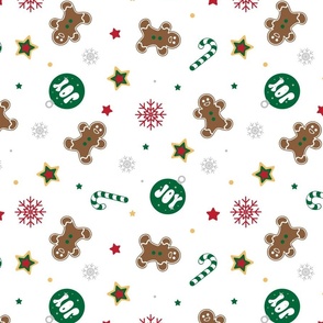 Gingerbread Men, Candy Canes, Snowflakes, and Stars in Green, Red, & Gold