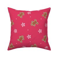 Gingerbread Men with pink and white stars on dark pink