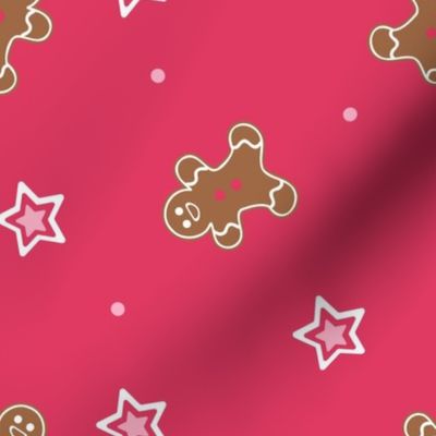 Gingerbread Men with pink and white stars on dark pink