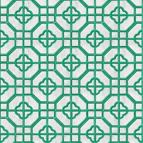 Chinoiserie Ornamental Trellis - Bright Green, White, Medium Scale