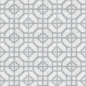 Chinoiserie Ornamental Trellis - Grey, White, Medium Scale