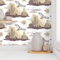 Desert Wildlife Warm Winter Medium - desert decor, cactus, hawks, rabbits, rocks, home decor, neutral tones, earth tones, kids, nursery