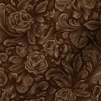 Carved Tooled Leather Look Roses in brown