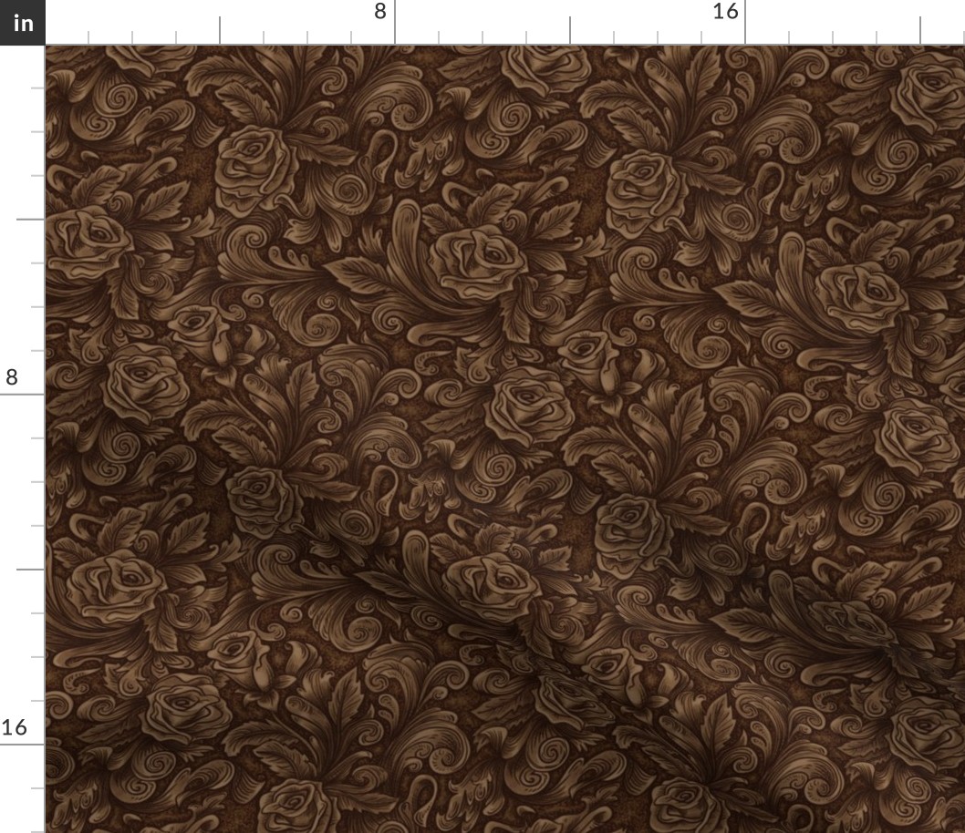 Carved Tooled Leather Look Roses in brown