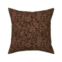 Carved tooled leather look Roses in warm pinky brown
