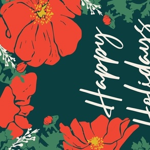 Happy Holidays Flowers Tea Towel