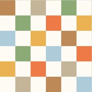 Retro Orange Yellow and Green Check Pattern | Checkered
