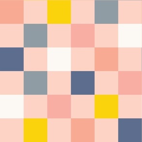 Simple Modern Abstract Yellow and Blue Checkered Tiles Pattern