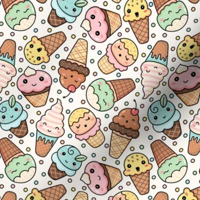 Cute Ice Creams on Light Cream (Medium Scale)