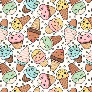 Cute Ice Creams on Light Cream (Medium Scale)