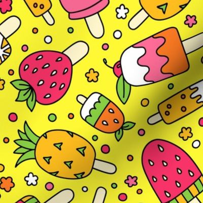 Fruit Popsicles on Yellow (Large Scale)