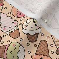 Cute Ice Creams on Pale Orange (Medium Scale)