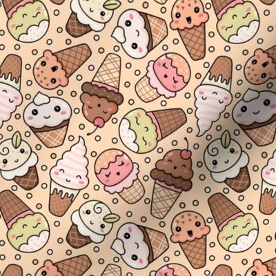 Cute Ice Creams on Pale Orange (Medium Scale)