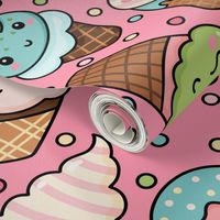 Cute Ice Creams on Pink (Large Scale)