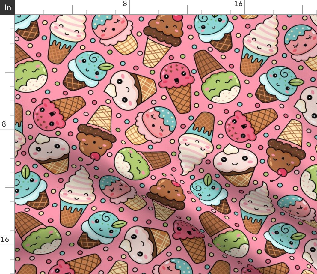 Cute Ice Creams on Pink (Large Scale)