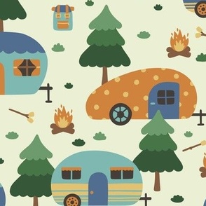 Campers in Muted Blue & Orange (Large Scale)